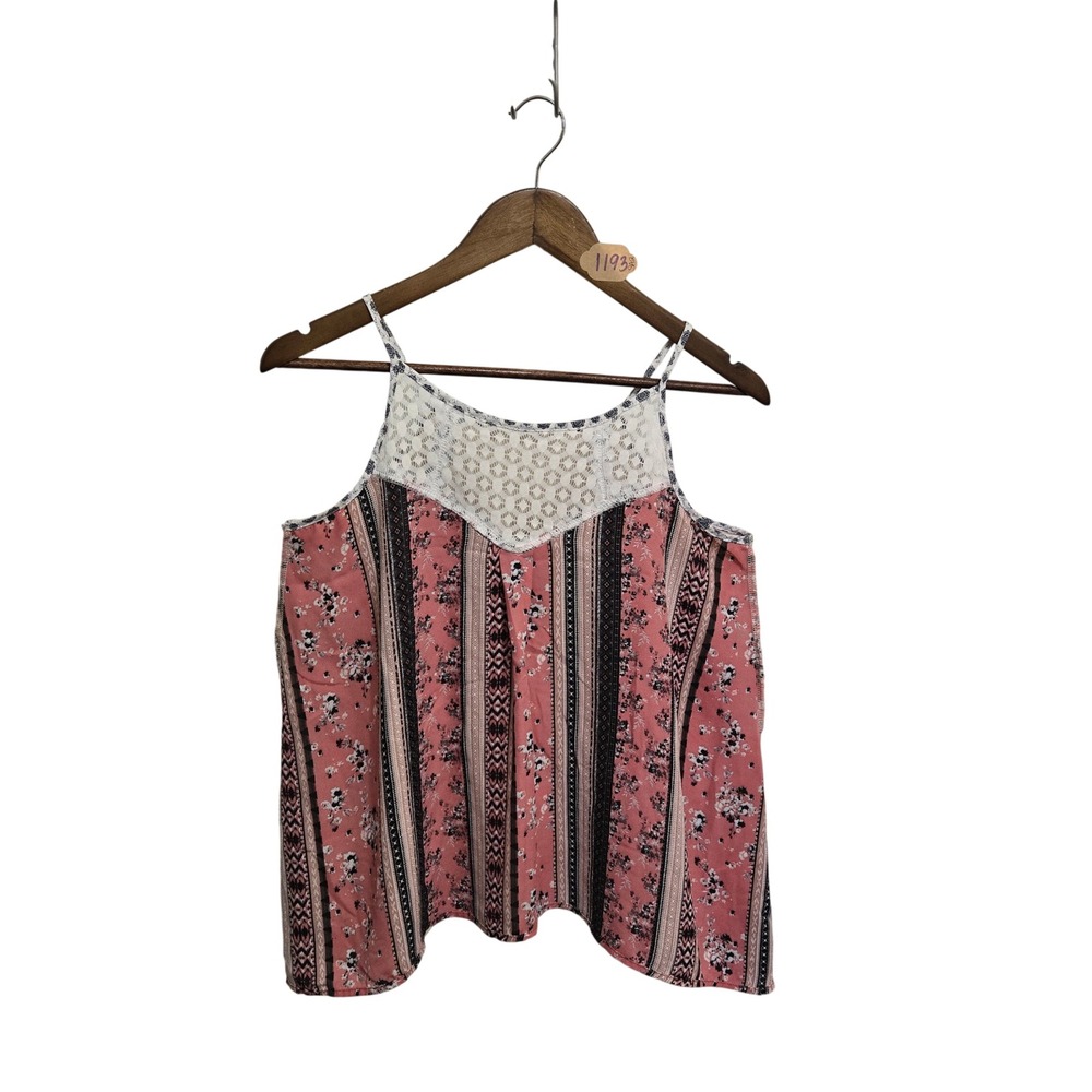 Rewind Womens Small Pink Floral Striped Lace Yoke Cami Tank Top NJW34641GI